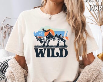 Comfort Colors Bison T-Shirt, Wyoming Yellowstone Mountain Tee