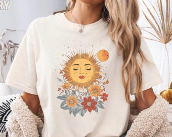 Sonne und Mond Shirt, Komfortfarben, himmlische Sonne Shirt, himmlische Shirt, spirituelle Shirt, Sonne Mond Top Astrologie Shirt Mond und Sonne t-shirt