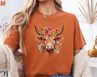 Highland Cow T shirt, Floral Cow Shirt Comfort Colors Cow Shirt Cow Tee Shirt Cattle Shirt Highland Cow Shirt Farm Life Shirt Cute Cow Shirt