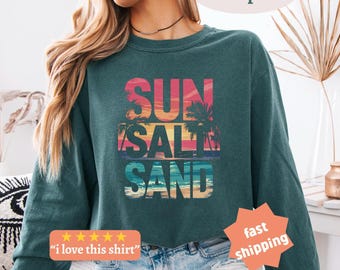 Sun Salt Sand Comfort Colors® Shirt, Trendy Beach Tshirt, Stay Salty Tee, Island Vibes Shirt, Beach Vacation Shirt, Cute Beach Tee