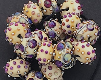 Ivory Lampwork Beads For Jewelry Making, Handmade Glass Beads For Statement Necklace, Beads For Jewelry Sets, Boho Beads For Bracelet