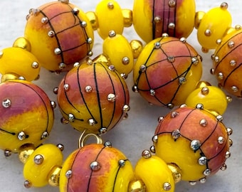 Handmade Glass Beads For Jewelry Making, Lampwork Beads For Necklace, Beads For Jewelry Supplies, Beading Supplies, 16 mm Beads With Spacers