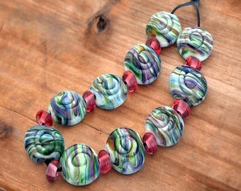 Lampwork Perlen für Schmuck Zubehör, Schmuckherstellung Perlen für Armbänder, Glasperlen für Statement-Halskette, Tie Dye Farbe Linsenperlen