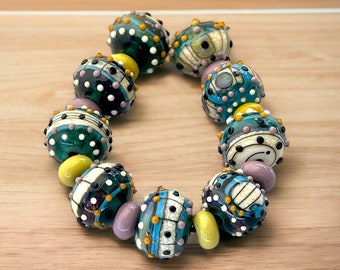 Lampwork Beads For Jewelry Making, Colorful Beads Statement Necklace Set, Glass Beads Jewelry Supplies, Large Round Beads For Earrings