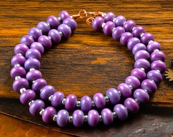 Purple Lampwork Beads For Statement Necklace, Round Jewelry Beads For Beaded Bracelet, Handmade Glass Bead Supplies For Earrings, 8 mm Size