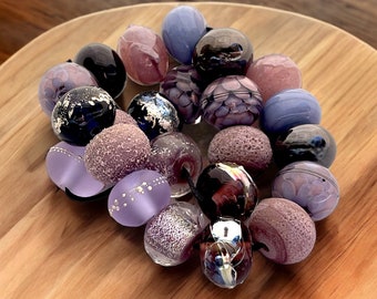 Purple Lampwork Beads For Statement Necklace, Round Glass Beads For Jewelry Supplies, Bohemian Beads For Jewelry Making, Beads For Earrings