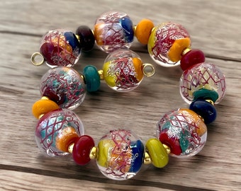 Colorful Lampwork Beads For Jewelry Supplies, Glass Beads For Statement Necklace, Beads For Jewelry Making, Sparkle Encased Beads, 16 mm