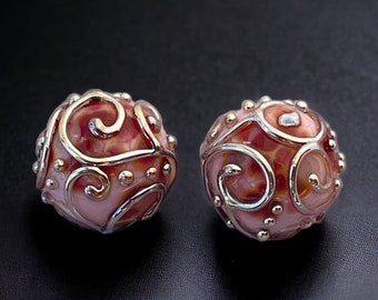 Pink Lampwork Beads For Earrings, Glass Beads For Jewelry Supplies, Handmade Beads For Jewelry Making, Beading Supplies, 16 mm Pink Beads