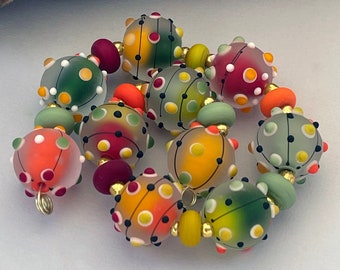 Colorful Lampwork Beads For Jewelry Making, Round Glass Beads For Statement Necklace, Jewelry Supplies, Beads For Earrings, 16 mm Beads