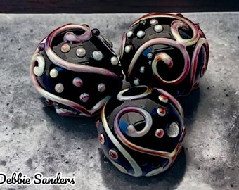 Schwarze Lampwork Perlen für Ohrringe, Glasperlen für Schmuck Zubehör, handgemachte Perlen für die Schmuckherstellung, Perlen Zubehör, 16 mm schwarze Perlen