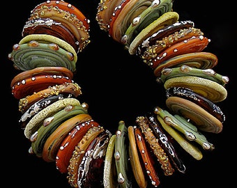 Lampwork Beads For Jewelry Making Supplies, Handmade Beads For Making Jewelry, Artisan Beads For Jewelry Making, Thin Glass Discs 36 Beads