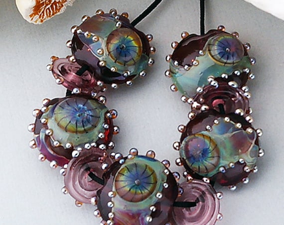 Purple Lampwork Beads For Jewelry Supplies Handmade Lentil Glass Beads Jewelry Making Craft Supplies Bead Earrings Debbie Sanders