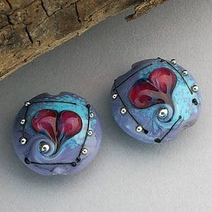 Heart Lampwork Beads For Earrings, Lentil Heart Beads For Jewelry Making, Purple Glass Beads For Jewelry Supplies, Beads For Craft Supplies