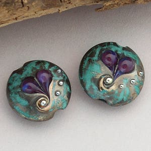 Heart Lampwork Beads For Earrings Lentil Heart Beads For Jewelry Making Teal Glass Beads For Jewelry Supplies Glass Heart Craft Supplies