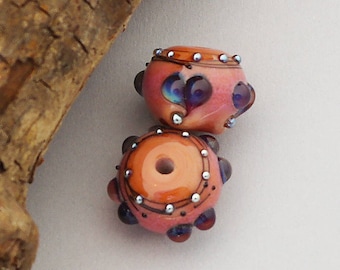 Heart Lampwork Beads For Earrings Round Glass Bead Earrings Heart Beads Jewelry Supplies Beading Supplies Craft Supplies Debbie Sanders