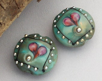 Heart Lampwork Beads For Earrings Lentil Heart Beads For Jewelry Making Copper Green Glass Beads For Jewelry Supplies Glass Focal Pendant