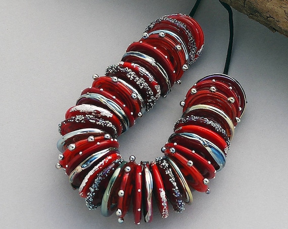 Red Lampwork Beads For Statement Necklace Handmade Glass Beads Jewelry Sets Red Disc Beads For Boho Jewelry Supplies Beaded Bracelet