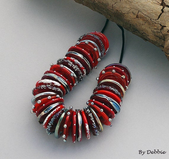 Red Lampwork Beads For Statement Necklace Handmade Glass Beads Jewelry Sets Red Disc Beads For Boho Jewelry Supplies Beaded Bracelet