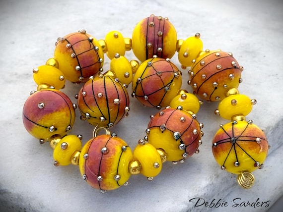 Handmade Glass Beads For Jewelry Making, Lampwork Beads For Necklace, Beads For Jewelry Supplies, Beading Supplies, 16 mm Beads With Spacers