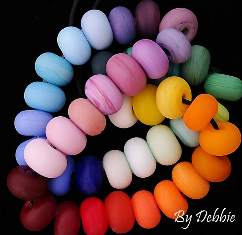 Rainbow Beads For Statement Necklace, Handmade Lampwork Beads For Jewelry Making, Beads For Craft Supplies, Round Colorful Beads, Petite image 1