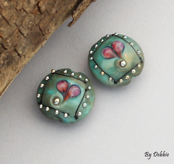 Heart Lampwork Beads For Earrings Lentil Heart Beads For Jewelry Making Copper Green Glass Beads For Jewelry Supplies Glass Focal Pendant