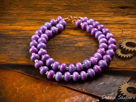 Purple Lampwork Beads For Statement Necklace, Round Jewelry Beads For Beaded Bracelet, Handmade Glass Bead Supplies For Earrings, 8 mm Size