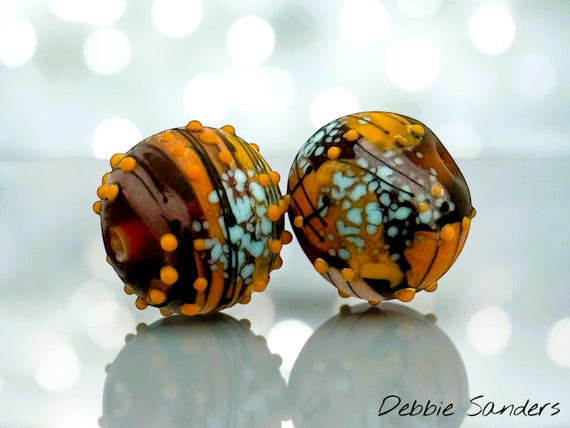 Brown Lampwork Beads For Earrings, Glass Beads For Jewelry Supplies, Handmade Beads For Jewelry Making, Beading Supplies, 16 mm Patterned