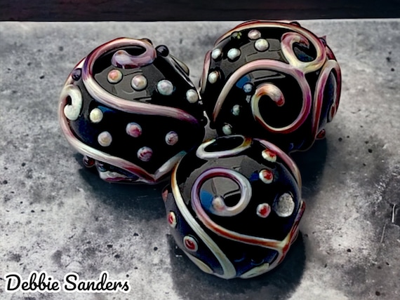 Black Lampwork Beads For Earrings, Glass Beads For Jewelry Supplies, Handmade Beads For Jewelry Making, Beading Supplies, 16 mm Black Beads