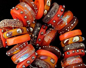Orange Lampwork Beads For Jewelry Making, Bohemian Beads For Bracelet, Glass Beads For Jewelry Supplies, Beads for Statement Necklace