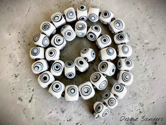 Black & White Lampwork Beads For Statement Necklace, Monochrome Jewelry Beads For Beaded Bracelet, Handmade Glass Beads Supplies, 34 Beads