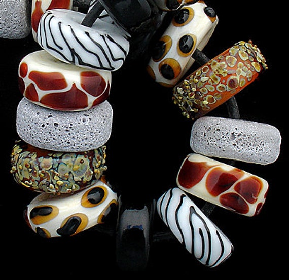 Lampwork Beads for Jewelry Making, Glass Beads for Jewelry Supplies, Animal Print Beads for Statement Necklace, Disc Beads for Earrings