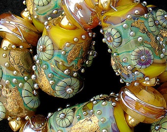 Yellow Lampwork Beads For Jewelry Handmade Glass Barrel Beads For Jewelry Supplies Beach Jewelry Sets Colorful Jewelry Beads Debbie Sanders