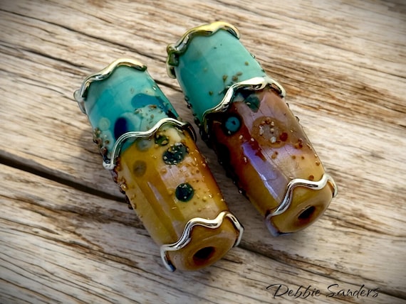 Silver Glass Lampwork Beads For Earrings, Glass Beads For Jewelry Supplies, Handmade Beads For Jewelry Making, Bead Supplies, Barrel Beads