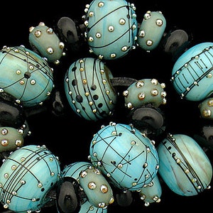 Sea Green Lampwork Beads For Jewelry Making, Handmade Glass Beads For Jewelry Supplies, Statement Necklace, Earring Supplies, 16 mm Beads