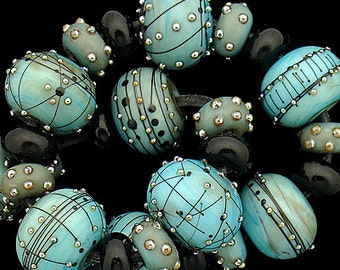 Sea Green Lampwork Beads For Jewelry Making, Handmade Glass Beads For Jewelry Supplies, Statement Necklace, Earring Supplies, 16 mm Beads