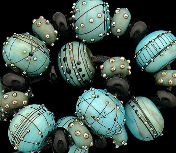 Sea Green Lampwork Beads For Jewelry Making, Handmade Glass Beads For Jewelry Supplies, Statement Necklace, Earring Supplies, 16 mm Beads