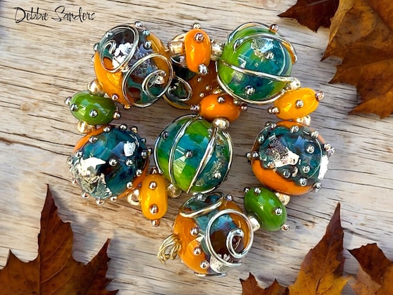 Handmade Glass Beads For Jewelry Making, Lampwork Beads For Necklace, Beads For Jewelry Supplies, Beading Supplies, 16 mm Beads With Spacers