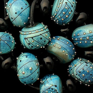 Blue Lampwork Beads For Jewelry Supplies, Beads For Bracelets, Handmade Glass Beads For Craft Supplies, Round Beads For Necklace, 16 mm