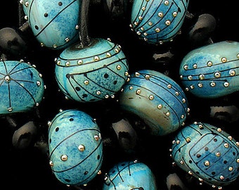 Blue Lampwork Beads For Jewelry Supplies, Beads For Bracelets, Handmade Glass Beads For Craft Supplies, Round Beads For Necklace, 16 mm