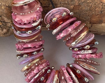 Perles au chalumeau pour accessoires de fabrication de bijoux, Perles de verre roses pour bijoux, Collier tendance, Perles pour bracelet pour femme, Disques roses