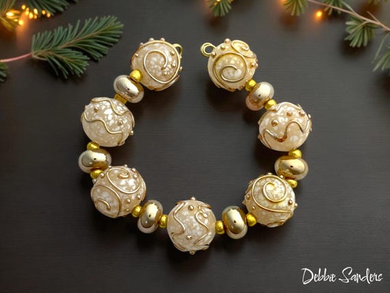 White Handmade Glass Beads For Jewelry Making, Lampwork Beads For Necklace, Beads For Jewelry Supplies, Beading Supplies, 16 mm Beads