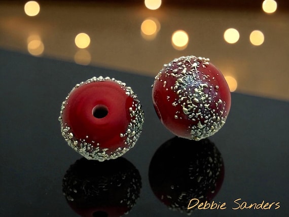 Red Lampwork Beads For Earrings, Glass Beads For Jewelry Supplies, Handmade Beads For Jewelry Making, Beading Supplies, 16 mm Sparkle Beads