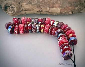 Red Lampwork Beads For Jewelry Supplies, Glass Beads For Jewelry Making, Pattern Beads For Statement Necklace, Beads For Bracelets, Discs