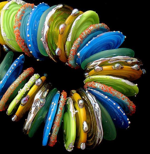 Colorful Lampwork Beads For Jewelry Supply, Jewelry Making Supplies For Necklace, Glass Beads For Earrings, Unique Beads, 36 Disk Beads