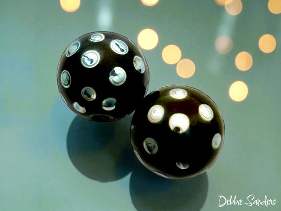 Black Lampwork Beads For Earrings, Glass Beads For Jewelry Supplies, Handmade Beads For Jewelry Making, Beading Supplies, 16 mm Black Beads
