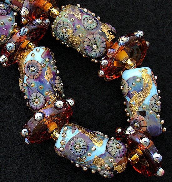 Original Lampwork Glass and Sterling Silver Beaded Necklace by Debbie Keen