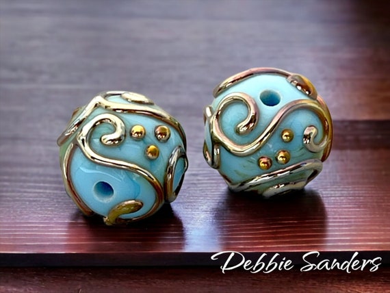 Blue Lampwork Beads For Earrings, Glass Beads For Jewelry Supplies, Handmade Beads For Jewelry Making, Beading Supplies, 16 mm Blue Beads