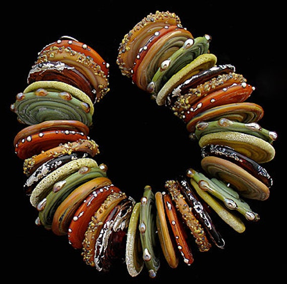 Lampwork Beads For Jewelry Making Supplies, Handmade Beads For Making Jewelry, Artisan Beads For Jewelry Making, Thin Glass Discs 36 Beads