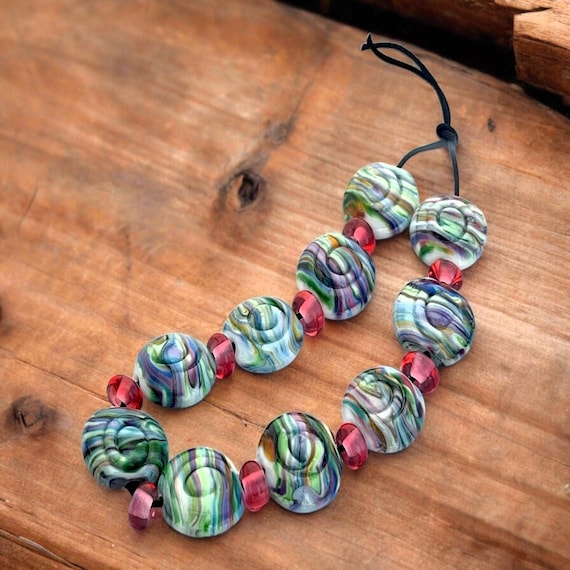 Lampwork Beads for Jewelry Supplies, Jewelry Making Beads for Bracelets, Glass Beads for Statement Necklace, Tie Dye Color Lentil Beads