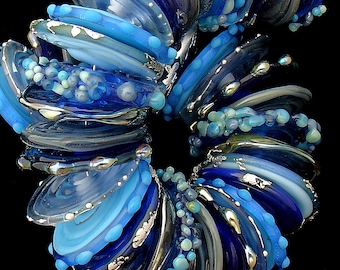 Glass Disc Lampwork Beads, Glass Beads for Jewelry Supply, Blue Beads for Earrings, Beads for Statement Necklace, 42 Glass Discs, Unique